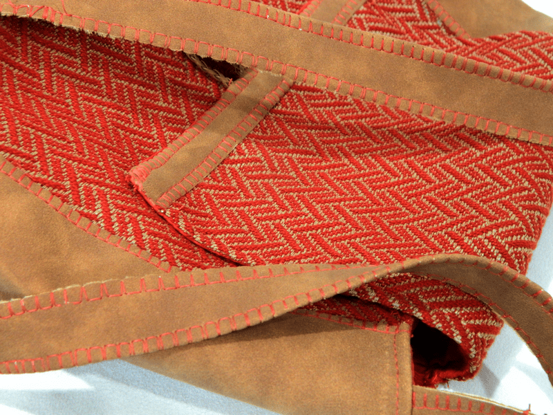 Faux Suede With Red and Gold Herringbone Tweed Purse