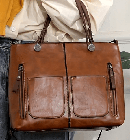 Vintage Style Large Capacity Faux Leather Handbag - The Tote Place