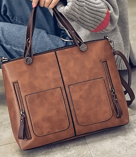 Vintage Style Large Capacity Faux Leather Handbag - The Tote Place