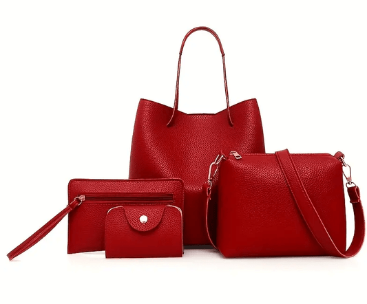 Four Piece Lychee Grain Texture Handbag Set - The Tote Place