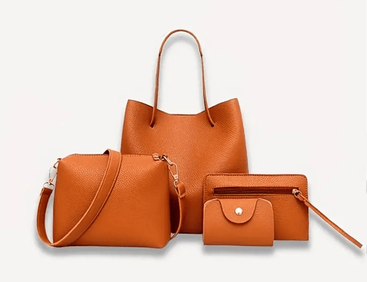 4 Piece Faux Leather Purse Set Tote Handbag Wristlet - The Tote Place