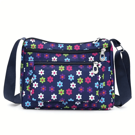 Bright Print Multi Zippered Compartments Shoulder Purse - The Tote Place