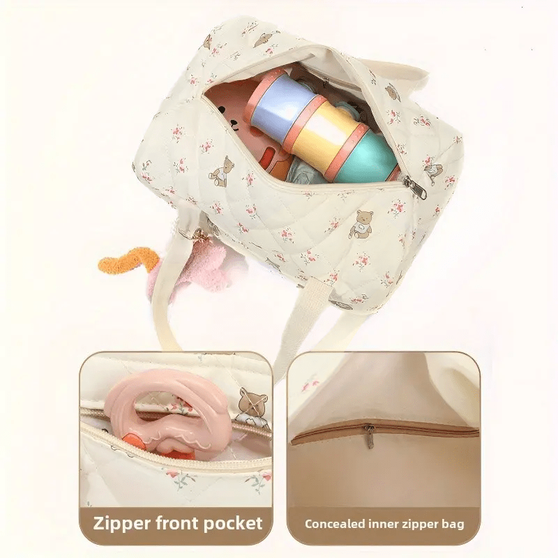 Floral Bear Diaper Bag With Hanging Decoration - The Tote Place