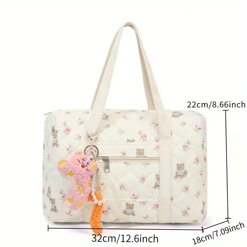 Floral Bear Diaper Bag With Hanging Decoration - The Tote Place