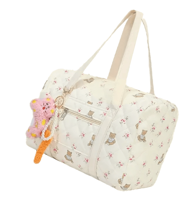 Floral Bear Diaper Bag With Hanging Decoration - The Tote Place