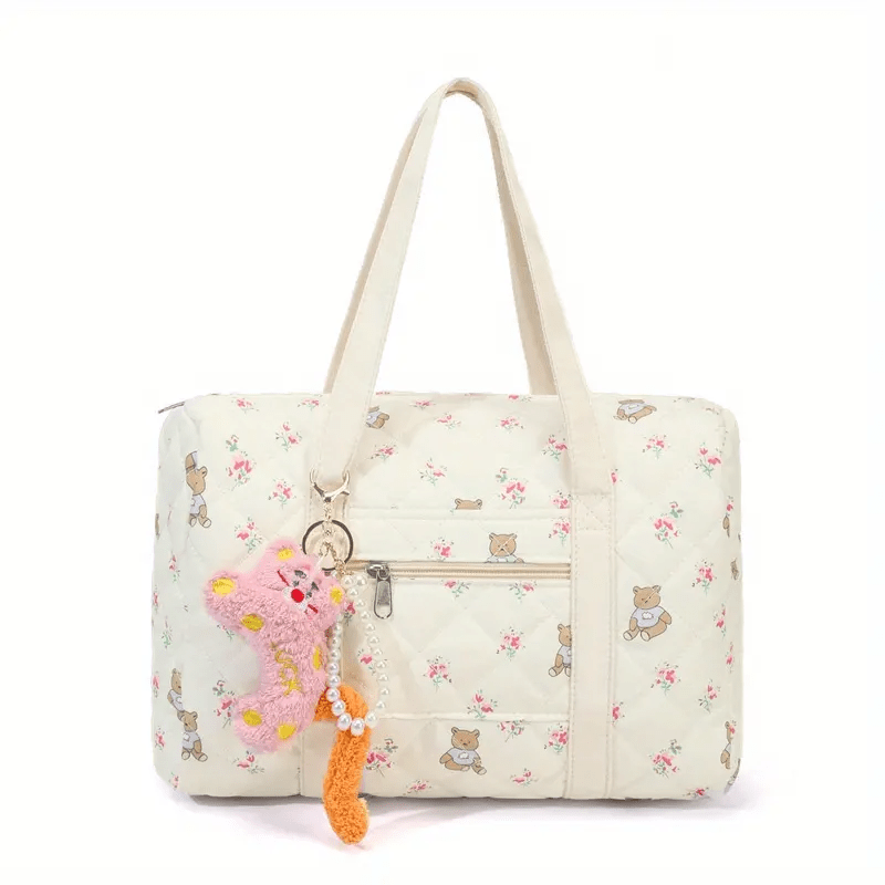 Floral Bear Diaper Bag With Hanging Decoration - The Tote Place