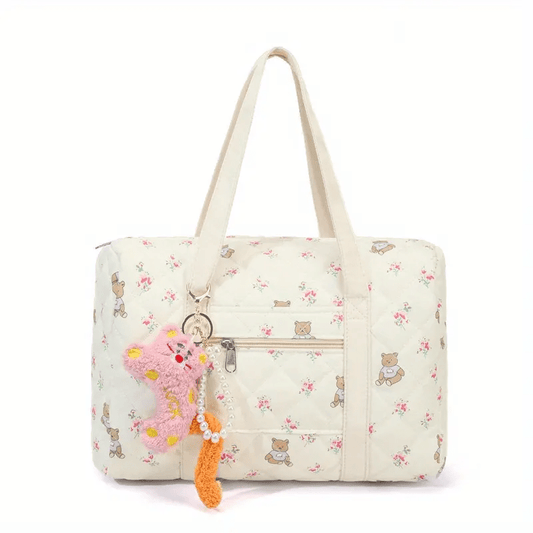Floral Bear Diaper Bag With Hanging Decoration - The Tote Place