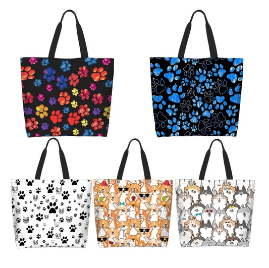 Extra Large Polyester Dog Print Tote Shopping Bag - The Tote Place