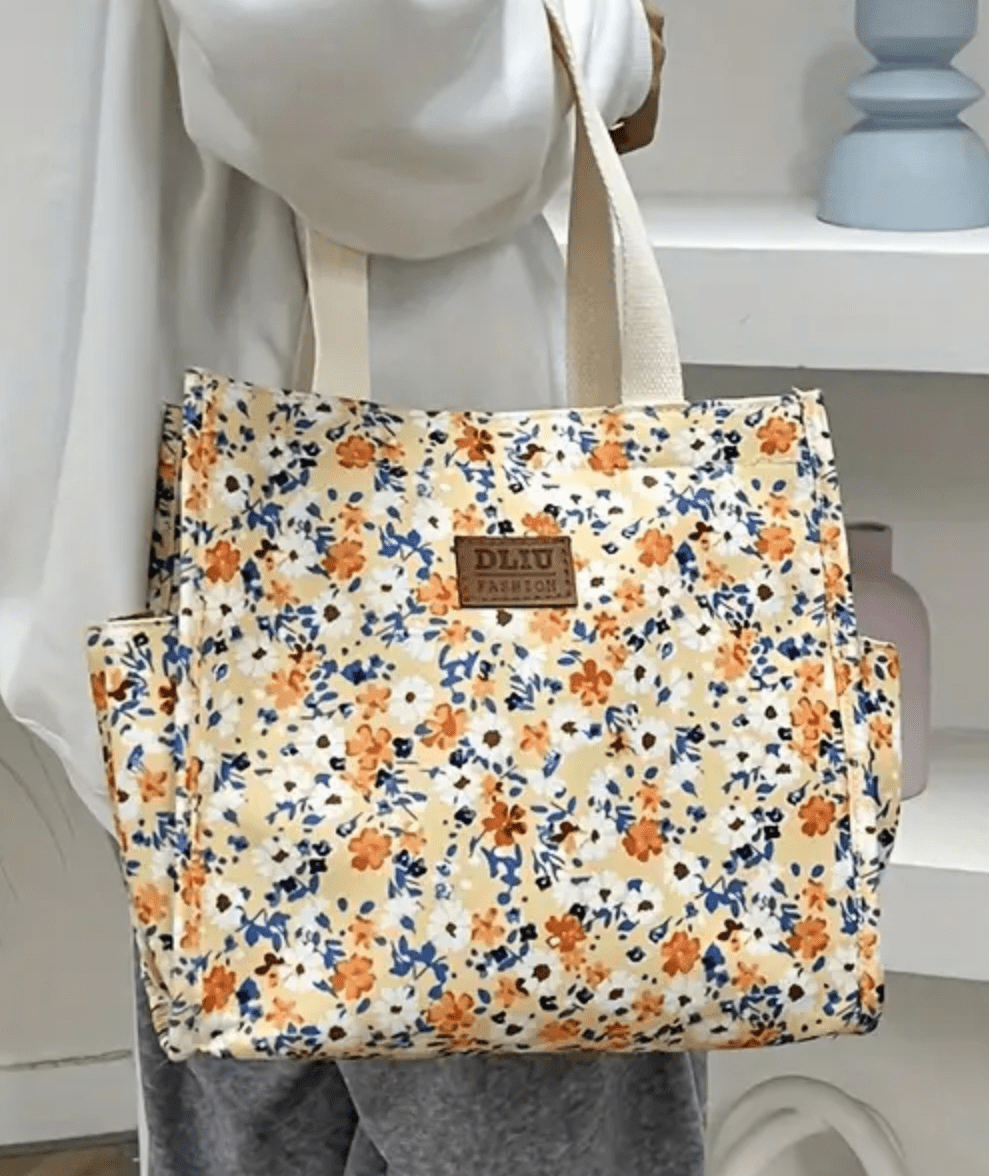 Small Casual Boxed Style Floral Purse Handbag Tote - The Tote Place