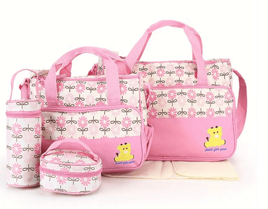 5 Piece Essential Waterproof Diaper Bag Set With Changing Pad - The Tote Place