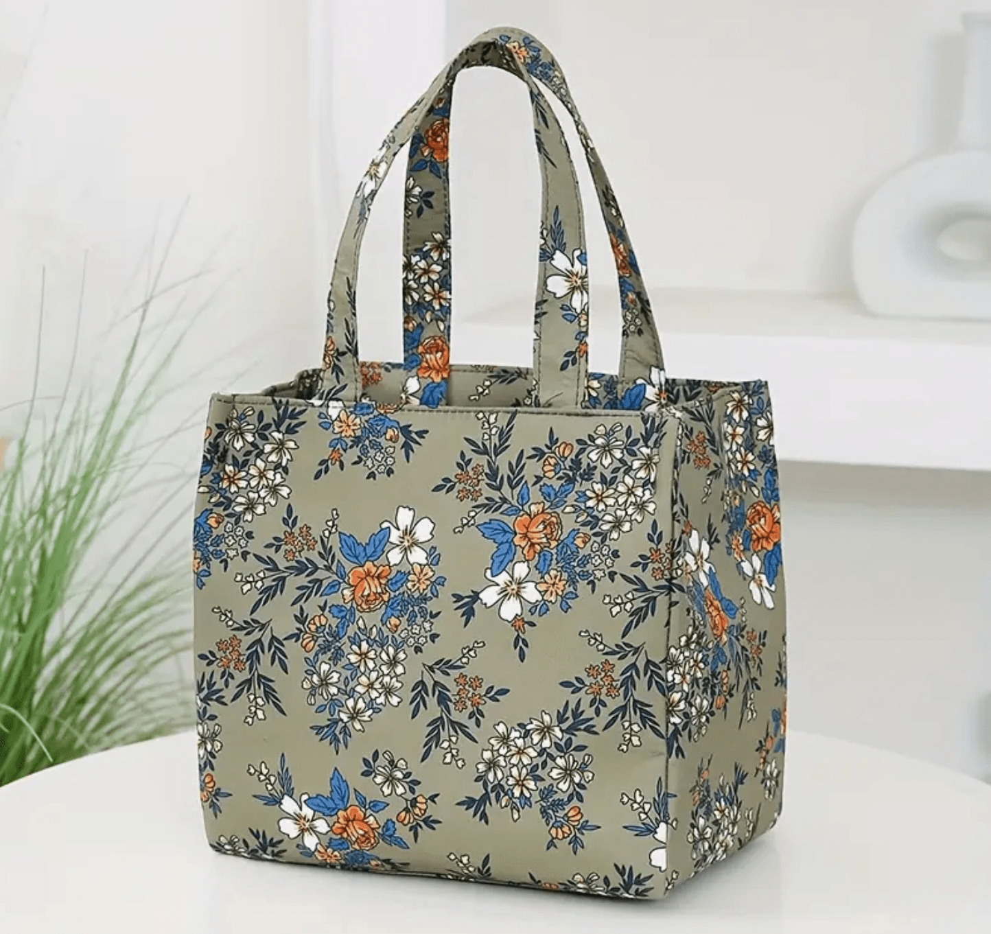 Boxed Style Floral Insulated Cooler Lunch Bag Tote - The Tote Place