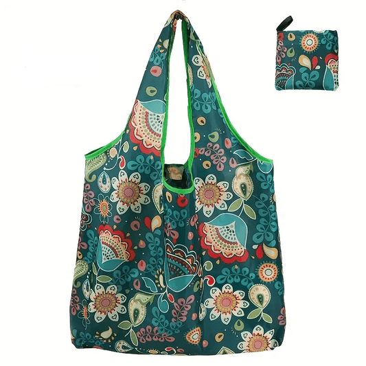 Large Foldable Floral Pattern Shopping Handbag - The Tote Place