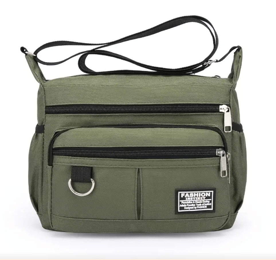Nylon Crossbody Bag With Multiple Zippered Compartments - The Tote Place