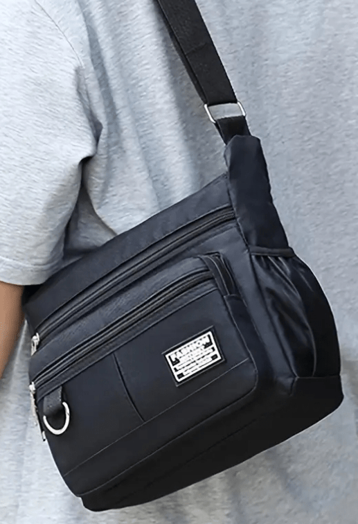 Nylon Crossbody Bag With Multiple Zippered Compartments - The Tote Place