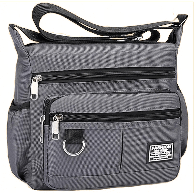 Nylon Crossbody Bag With Multiple Zippered Compartments - The Tote Place