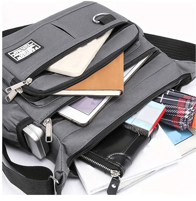 Nylon Crossbody Bag With Multiple Zippered Compartments - The Tote Place