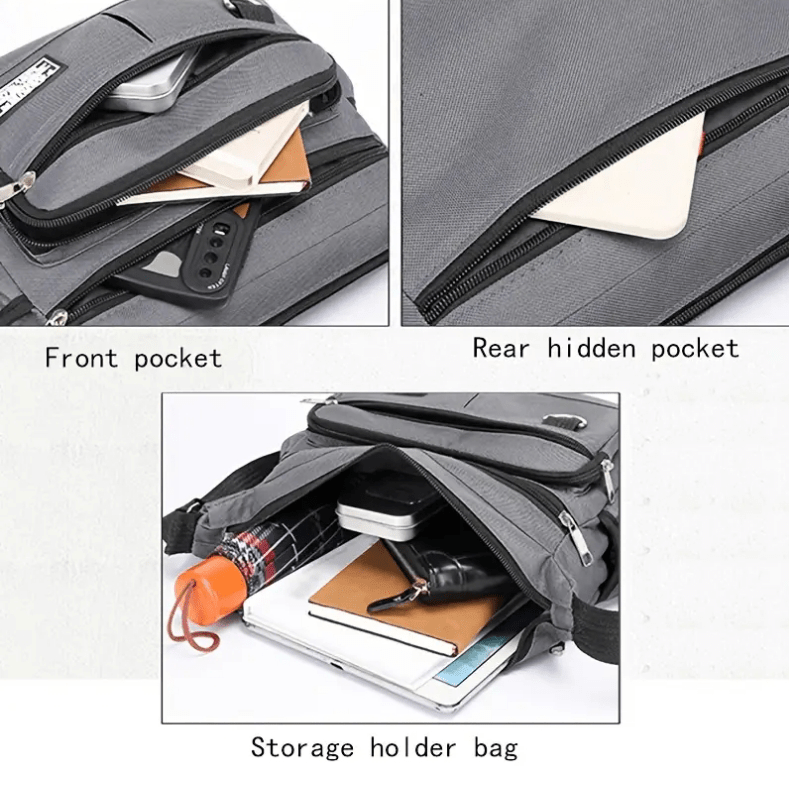 Nylon Crossbody Bag With Multiple Zippered Compartments - The Tote Place