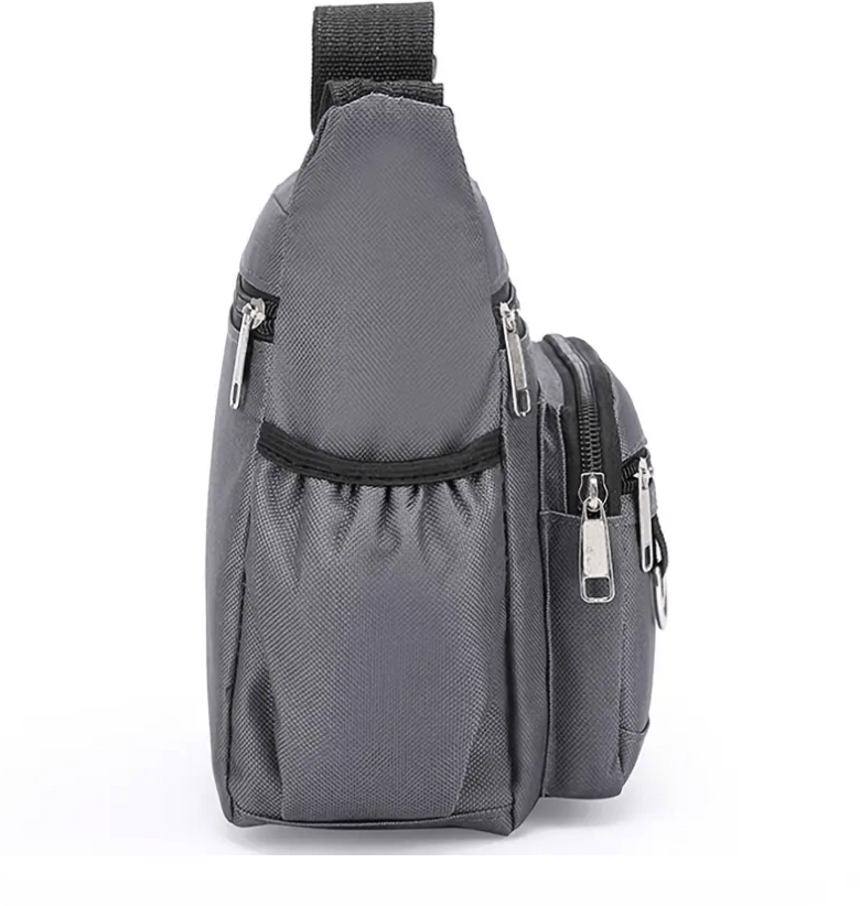 Nylon Crossbody Bag With Multiple Zippered Compartments - The Tote Place