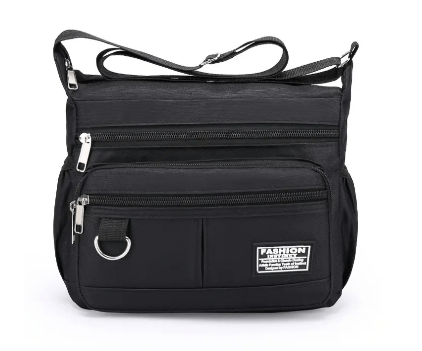 Nylon Crossbody Bag With Multiple Zippered Compartments - The Tote Place
