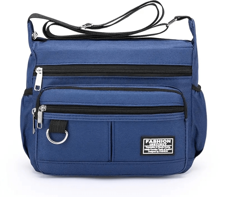 Nylon Crossbody Bag With Multiple Zippered Compartments - The Tote Place