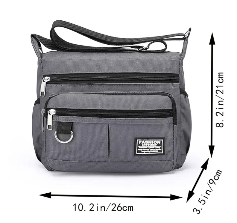 Nylon Crossbody Bag With Multiple Zippered Compartments - The Tote Place