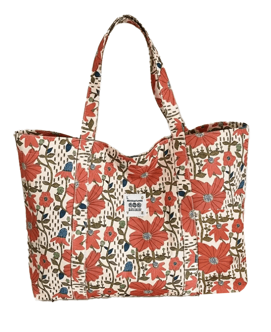 Large Flower Blossoms Fabric Tote Shopping Bag - The Tote Place