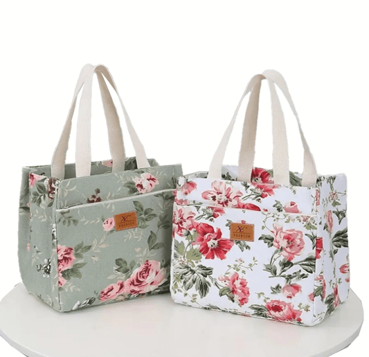 Floral Canvas Insulated Lunch Bag Cooler - The Tote Place