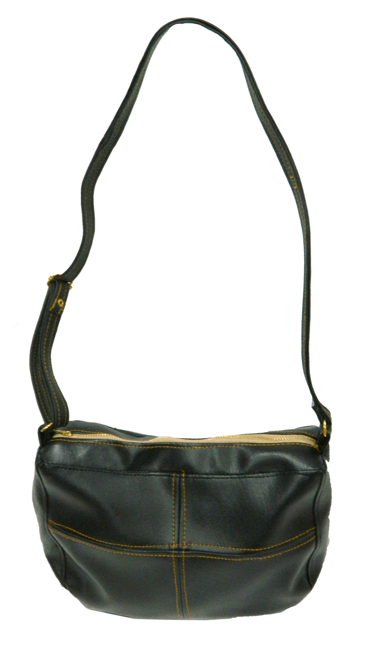 Black Faux Leather Purse With Gold Stitching