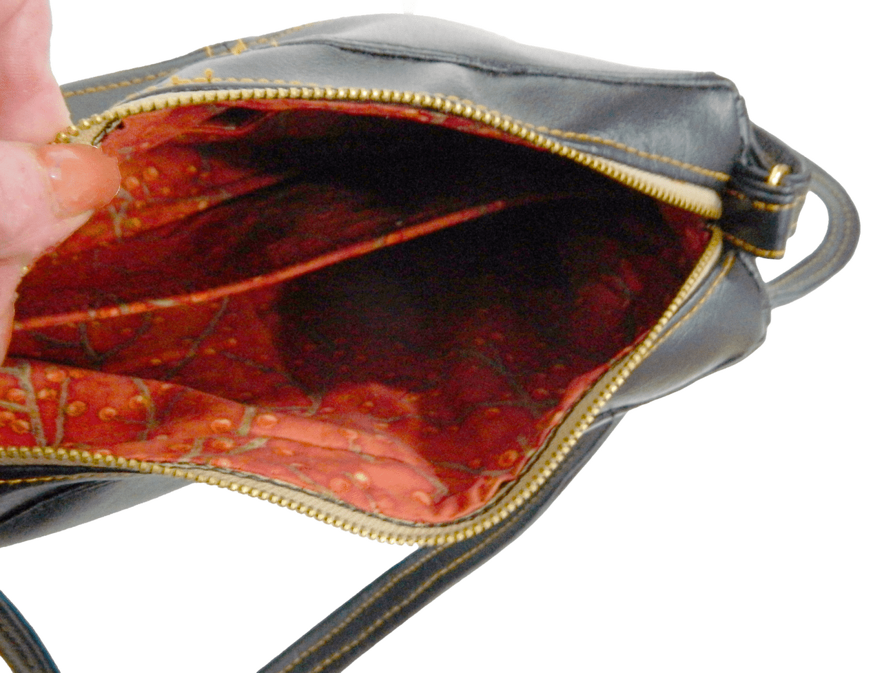Black Faux Leather Purse With Gold Stitching