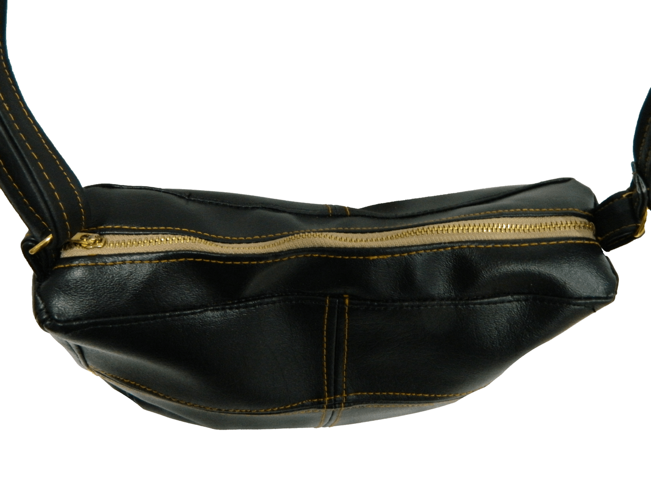 Black Faux Leather Purse With Gold Stitching
