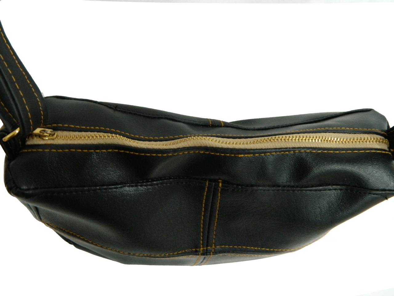 Black Faux Leather Purse With Gold Stitching