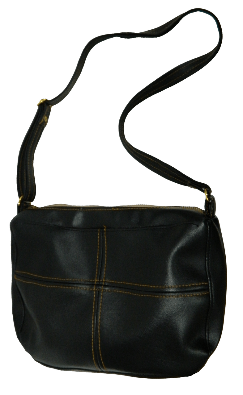 Black Faux Leather Purse With Gold Stitching