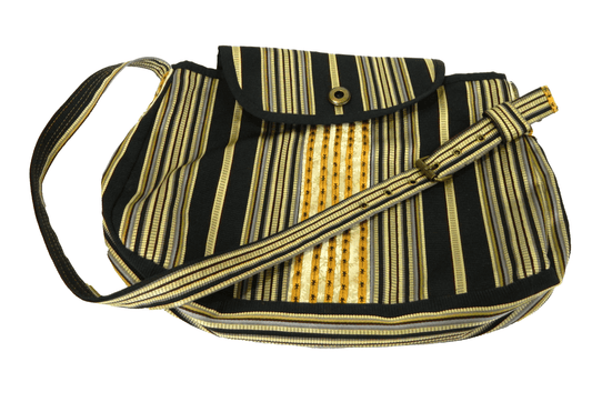 Modern Black Striped Handmade Purse Adjustable Shoulder Strap - The Tote Place