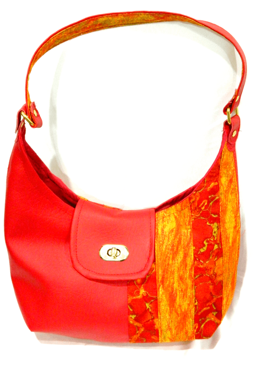 Bright Red Faux Leather Purse With Decorative Striping