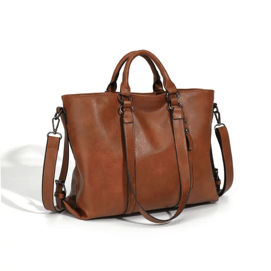 Extra Large Faux Leather Buckled Straps Tote Handbag - The Tote Place
