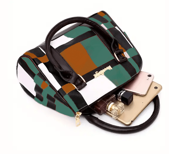 Waterproof 6 - piece Handbag, Tote and Accessories Set In Plaid Design - The Tote Place